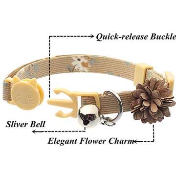 Pack of 3 Cat Flower Collar - Breakaway Small Dog Collars with Bell