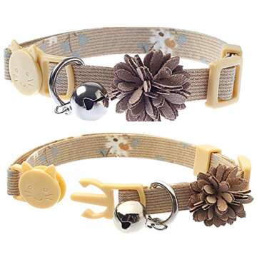 Pack of 3 Cat Flower Collar - Breakaway Small Dog Collars with Bell