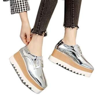 Women's Lace Up Platform Oxford Shoes Classic Patent Leather PU Wedges Casual Sneakers