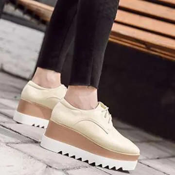 Women's Lace Up Platform Oxford Shoes Classic Patent Leather PU Wedges Casual Sneakers