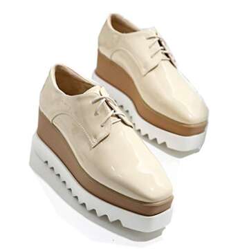 Women's Lace Up Platform Oxford Shoes Classic Patent Leather PU Wedges Casual Sneakers