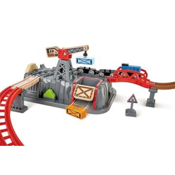 Hape Railway Bucket Builder Set | 50-Piece Multi-Color Wooden Train Set Toy, Construction Building Kit for Kids