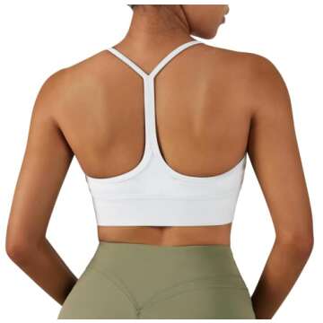 RXRXCOCO Women Padded Open Back Sports Bra Spaghetti Strap Y Back Low Impact Workout Yoga Bra Cropped Tank Tops(White,M)