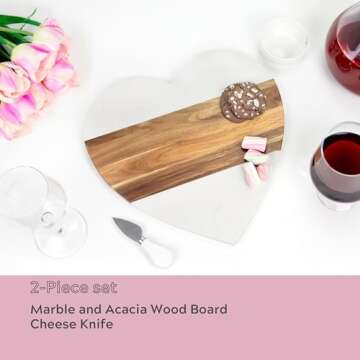 Heart Shaped Charcuterie Board, Acacia Wood And Marble Charcuterie Board Personalized With Cheese Kn...