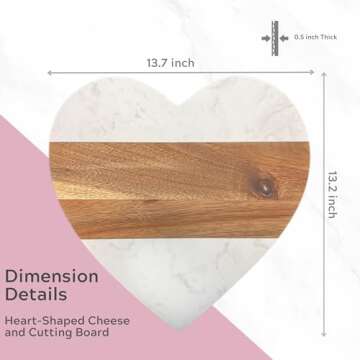 Heart Shaped Charcuterie Board, Acacia Wood And Marble Charcuterie Board Personalized With Cheese Knife, Cute Monogram Heart Cutting Board, Heart Shaped Cutting Board (Plain Board)