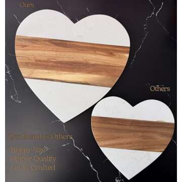 Heart Shaped Charcuterie Board, Acacia Wood And Marble Charcuterie Board Personalized With Cheese Knife, Cute Monogram Heart Cutting Board, Heart Shaped Cutting Board (Plain Board)