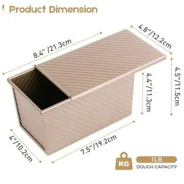 AMAGABELI GARDEN & HOME Pullman Loaf Pan with Lid 1 lb Dough Capacity 9x4 inch Non-Stick Bread Pans Carbon Steel for Baking Homemade Bread Mold Sandwich Corrugated Toast Box Bakeware Nonstick Gold