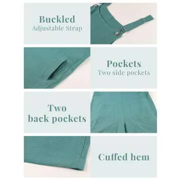 Fiona Jolin Women's Summer Cotton Linen Short Overalls Casual Bib Overall Shorts Jumpsuits Rompers with Pockets (DarkGreen-L)