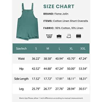 Fiona Jolin Women's Summer Cotton Linen Short Overalls Casual Bib Overall Shorts Jumpsuits Rompers with Pockets (DarkGreen-L)