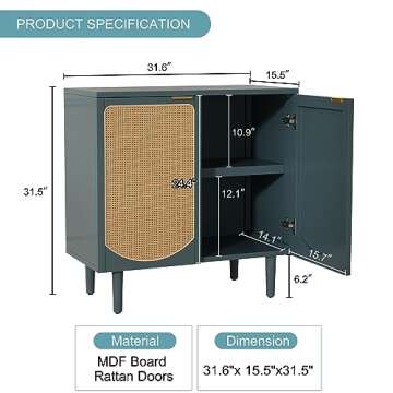 ARTPOWER Rattan Accent Cabinet with 2 Doors, Boho Sideboard Buffet Cabinet with Storage, Black Crede...