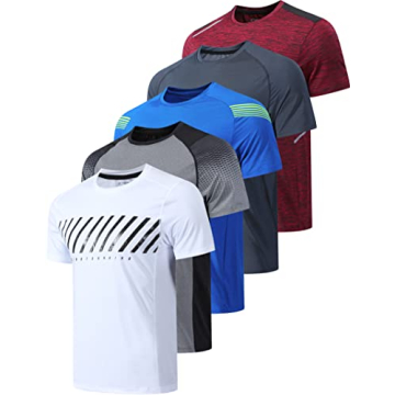 5 Pack Men’s Active Quick Dry Crew Neck T-Shirts | Athletic Running Gym Workout Short Sleeve Tee T...
