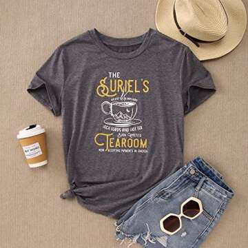 Acotar Shirt for Women Funny Mountain Tea Graphic Tearoom Letter Print T-Shirt Book Lovers Gift Shor...