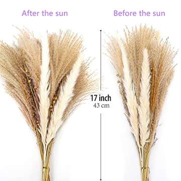 BTOUTKIP 65Pcs Dried Pampas Grass Decor, Faux Tall Pampas Grass Plants, Natural Pampas Grass Arrangement for Wedding and Home Decorations
