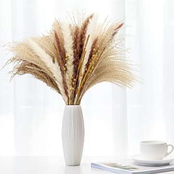 BTOUTKIP 65Pcs Dried Pampas Grass Decor, Faux Tall Pampas Grass Plants, Natural Pampas Grass Arrangement for Wedding and Home Decorations