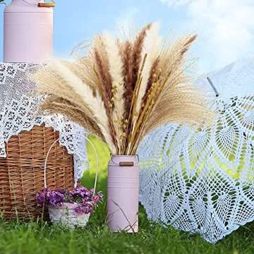 BTOUTKIP 65Pcs Dried Pampas Grass Decor, Faux Tall Pampas Grass Plants, Natural Pampas Grass Arrangement for Wedding and Home Decorations
