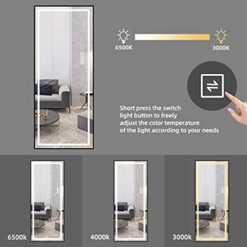LAIYA LED Mirror Full Length with Lights Floor Mirrors with Stand Wall Mirror Aluminum Full Body Dressing Bedroom,Dressing Room Hotel Mirror Safe with Touch Button 65”X21”