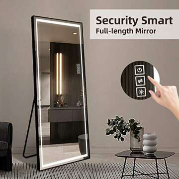 LAIYA LED Mirror Full Length with Lights Floor Mirrors with Stand Wall Mirror Aluminum Full Body Dressing Bedroom,Dressing Room Hotel Mirror Safe with Touch Button 65”X21”