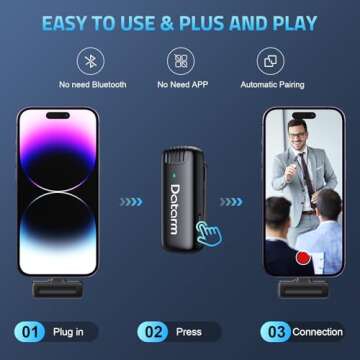 Datarm 2 Pack Wireless Lavalier Microphone for iPhone iPad - Clear Sound Cordless Mini Microphone for Interview Video Recording, TikTok, Facebook Live, YouTube