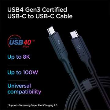 Spigen [USB-IF Certified USB 4 Cable 2.6ft for Thunderbolt 4 3 Cable,100W Charging 40Gbps Data Trans...