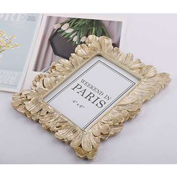 JAZPlayer 4x6 Picture Frame, Vintage Photo Frame Pale Gold Décor with Deluxe Floral Design (Floral Gold 4x6)