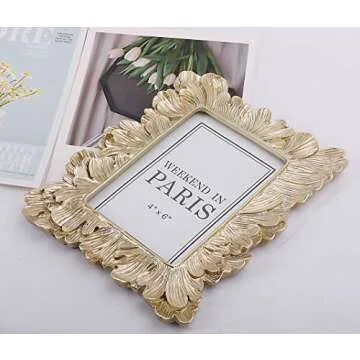 JAZPlayer 4x6 Picture Frame, Vintage Photo Frame Pale Gold Décor with Deluxe Floral Design (Floral Gold 4x6)