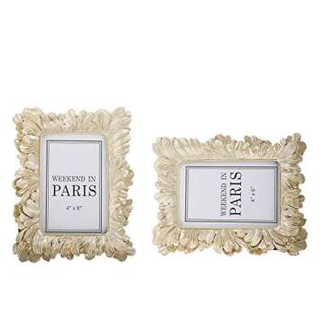 JAZPlayer 4x6 Picture Frame, Vintage Photo Frame Pale Gold Décor with Deluxe Floral Design (Floral Gold 4x6)