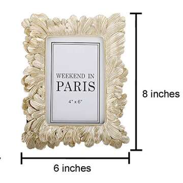 JAZPlayer 4x6 Picture Frame, Vintage Photo Frame Pale Gold Décor with Deluxe Floral Design (Floral Gold 4x6)