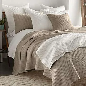 Levtex Home - Mills Waffle - Full/Queen Quilt Set - Taupe Cotton Waffle - Quilt Size (88 x 92in.), Sham Size (26 x 20in.)
