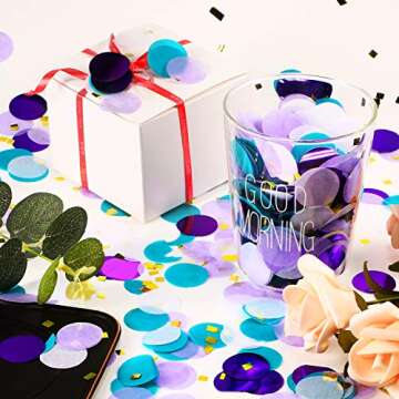 TecUnite Round Tissue Paper Table Confetti Dots for Wedding Birthday Party Decoration, 1.76 oz(Purple Teal Confetti,2.5 cm)
