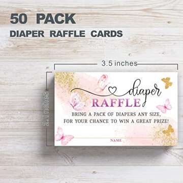 Diaper Raffle Baby Shower Game Set- 1 Standing Sign & 50 Guessing Cards, Butterfly Theme Diaper Raffle Tickets For Baby Shower, Baby Announcement, Gender Reveal Party Favor And Supplies-BBLK-A07