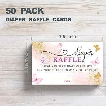 Diaper Raffle Baby Shower Game Set- 1 Standing Sign & 50 Guessing Cards, Butterfly Theme Diaper Raffle Tickets For Baby Shower, Baby Announcement, Gender Reveal Party Favor And Supplies-BBLK-A07