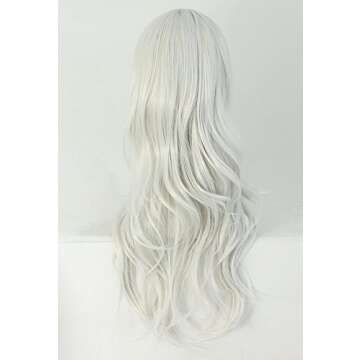 MapofBeauty 28" 70cm Long Curly Silver Gray Hair Wig for Cosplay Costume