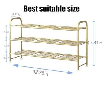 LINZINAR Shoe Rack Long 3 Tier Shoe Storage Organizer Metal Wide Shoe Shelf for Closet Entryway Bedr...