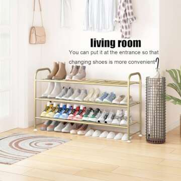 LINZINAR Shoe Rack Long 3 Tier Shoe Storage Organizer Metal Wide Shoe Shelf for Closet Entryway Bedroom 24 Paris Large Capacity, Gold