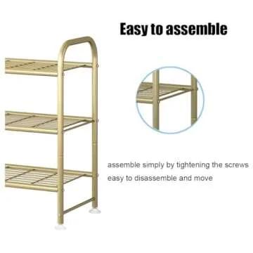 LINZINAR Shoe Rack Long 3 Tier Shoe Storage Organizer Metal Wide Shoe Shelf for Closet Entryway Bedroom 24 Paris Large Capacity, Gold