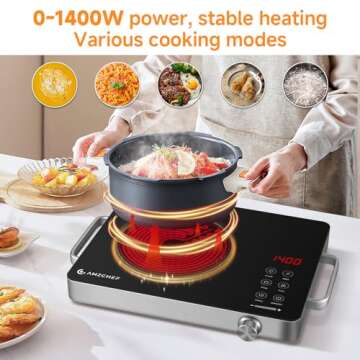 AMZCHEF 1400W Single Burner Electric Cooktop, Easy to clean, 3-reset Mode,Knob Control and Safety lo...