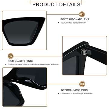 ANDWOOD Cat Eye Sunglasses for Women Cateye Frames Fashion Vintage Square Classic Retro Sun Glasses Brown Coffee Shades