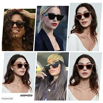 ANDWOOD Cat Eye Sunglasses for Women Cateye Frames Fashion Vintage Square Classic Retro Sun Glasses Brown Coffee Shades