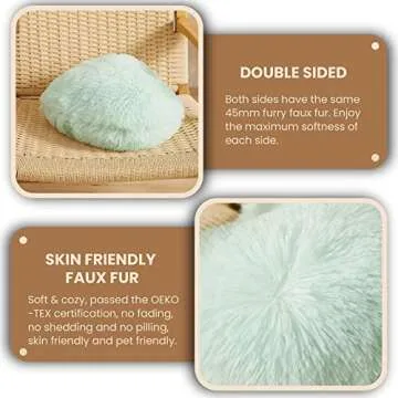 MEGO Fluffy Heart Pillow, Faux Fur Decorative Throw Pillow, Plush Shaggy Heart Shaped Pillow w Insert&Cover, Cute Furry Throw Pillows for Couch Bed Sofa Kid Girls Women Valentine's Day Gift Aqua Green