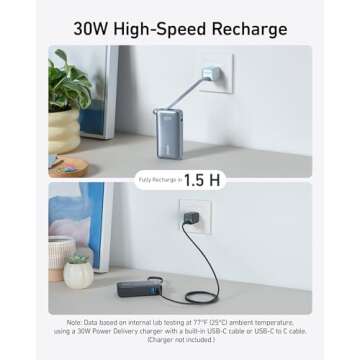Anker Nano Power Bank, 10,000mAh Portable Charger with Built-in USB-C Cable, 30W Recharging, 30W Max Output with 1 USB-C, 1 USB-A, for iPhone 16/15 Series, MacBook, Galaxy, AirPods, and More