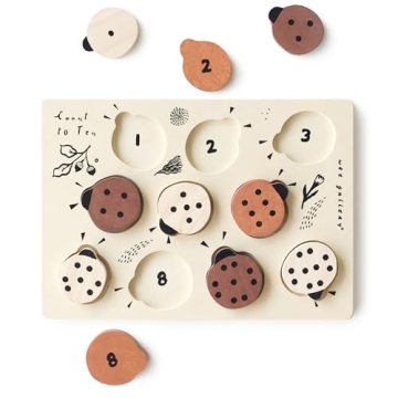 Wee Gallery Wooden Tray Puzzle Count to Ten Ladybugs - Montessori Learning & Fine Motor Skills