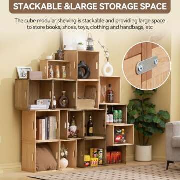 KIRIGEN Stackable Wood Storage Cube/Basket/Bins Organizer for Home Books Clothes Toy Modular Open Cu...