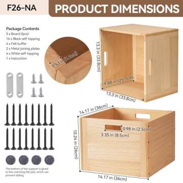 KIRIGEN Stackable Wood Storage Cube/Basket/Bins Organizer for Home Books Clothes Toy Modular Open Cubby Storage System - Office Bookcase Closet Shelves F26-NA