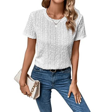 Stylish Eyelet Embroidered Women's Casual Tee