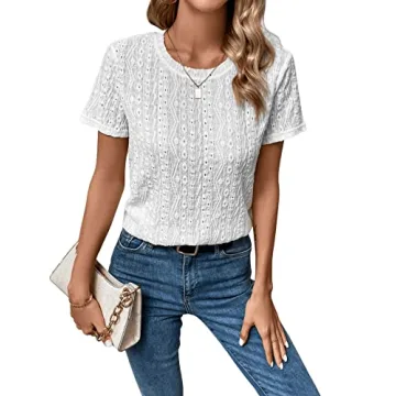Stylish Eyelet Embroidered Women's Casual Tee