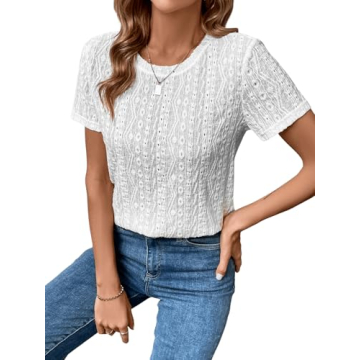Stylish Eyelet Embroidered Women's Casual Tee