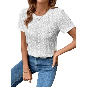 Stylish Eyelet Embroidered Women's Casual Tee