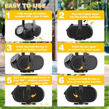 Bubble Machine for Kids Toddlers, Automatic 360° Rotating Bubble Blower with Rechargeable Battery, Bubbles Toy for 3 4 5 Year Old, Outdoor Wedding Party Birthday Gifts (Black)