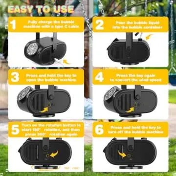 Bubble Machine for Kids Toddlers, Automatic 360° Rotating Bubble Blower with Rechargeable Battery, Bubbles Toy for 3 4 5 Year Old, Outdoor Wedding Party Birthday Gifts (Black)