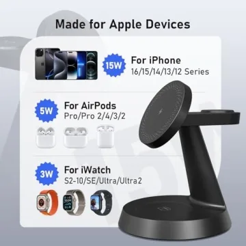 BERXZWE 3-in-1 Wireless Charging Station for Apple Devices